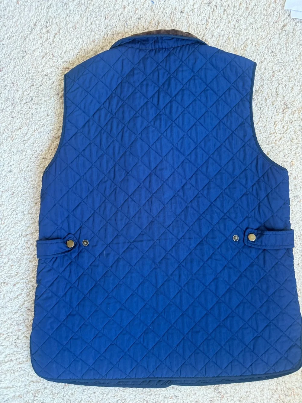 Lands End Kids Quilted  Barn Vest Blue Corduroy Collar Snap Front Kids M 10-12